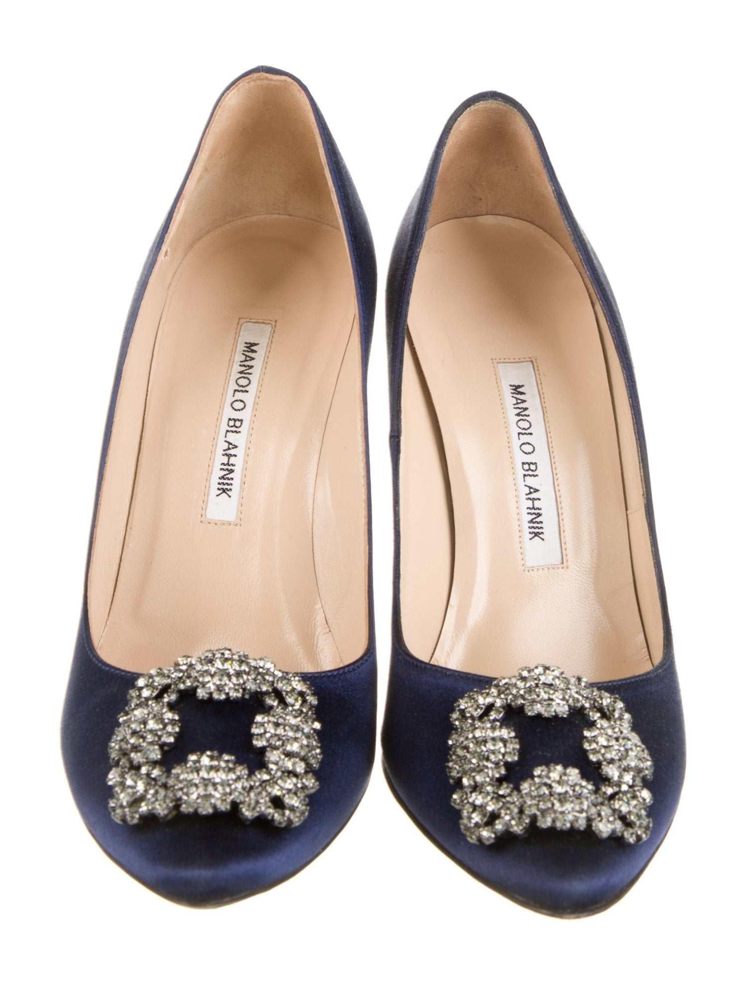 Manolo Blahnik Satin Crystal Embellishments Pumps